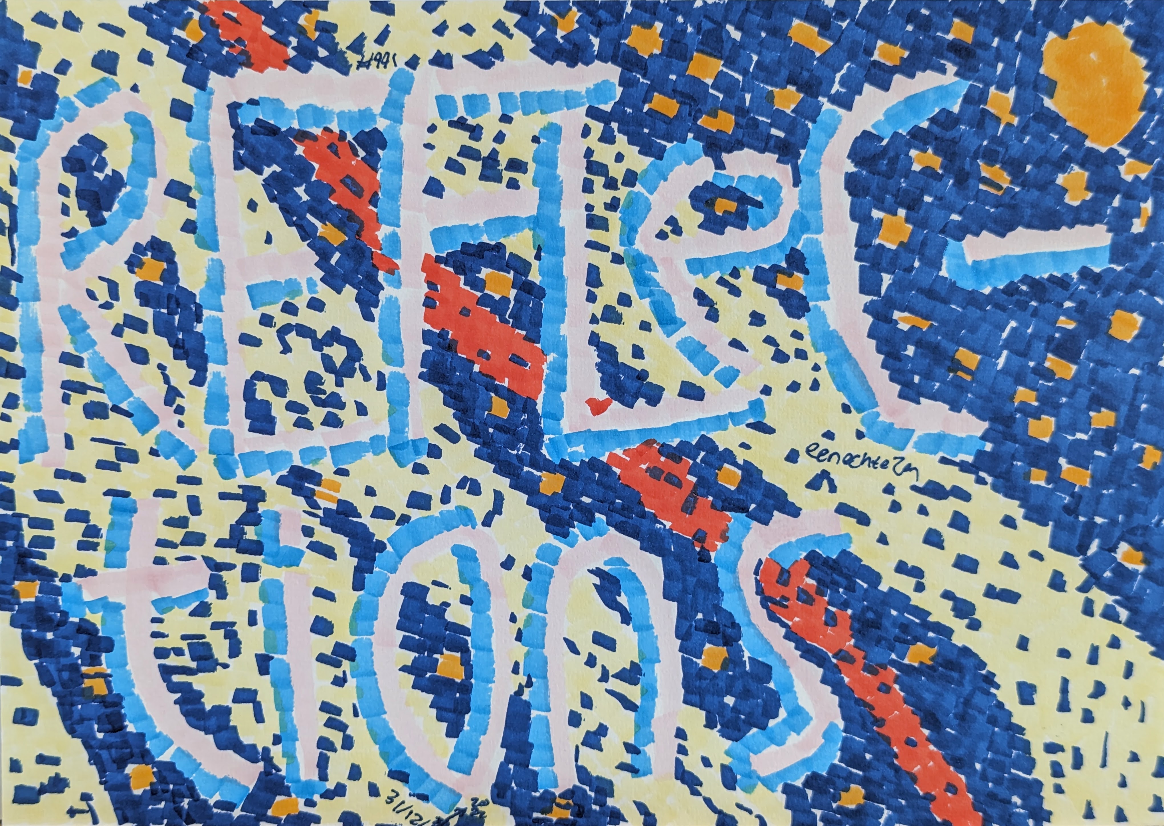 Reflections, abstract, geometric, blue, yellow, pink, red, orange, patterned, textured, artistic, creative