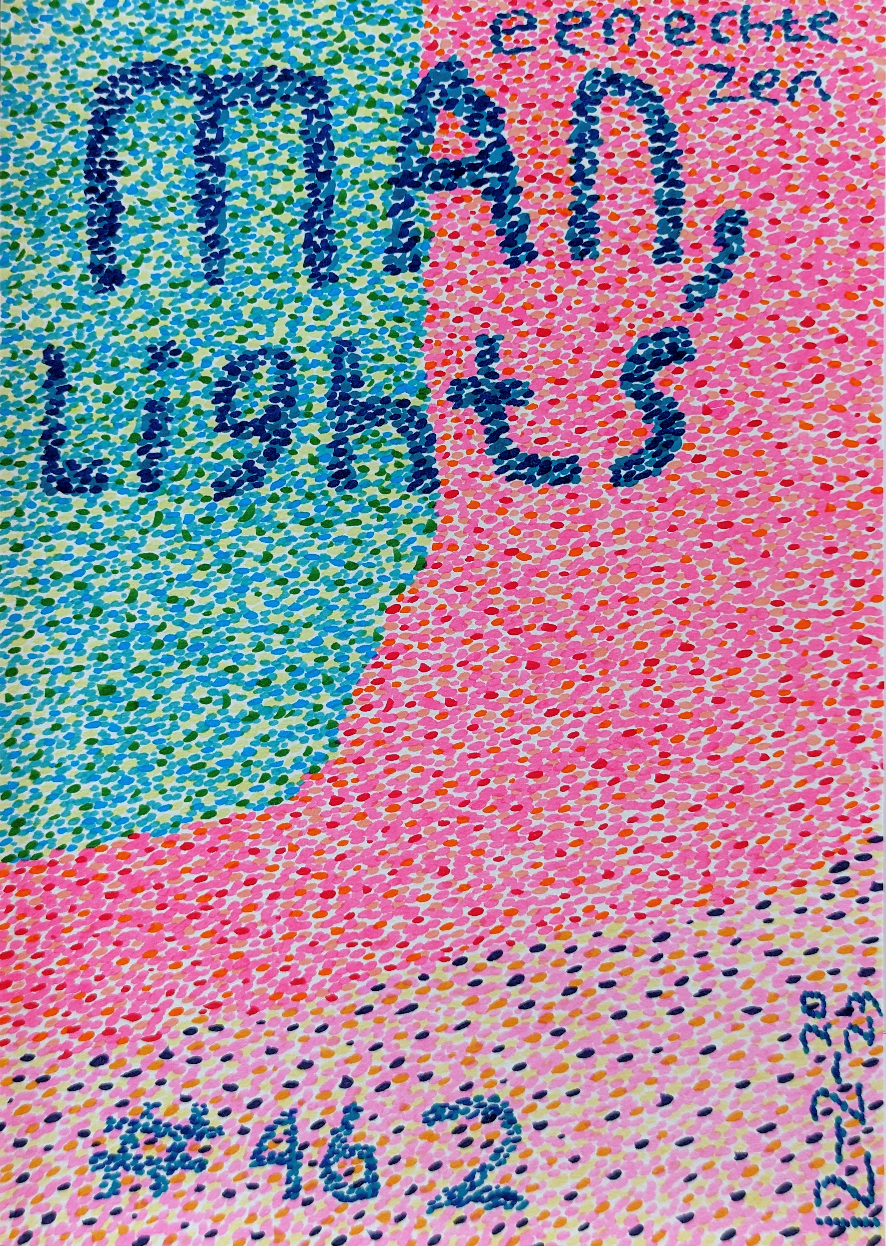 man, lights, blue, pink, dots, abstract, date, number