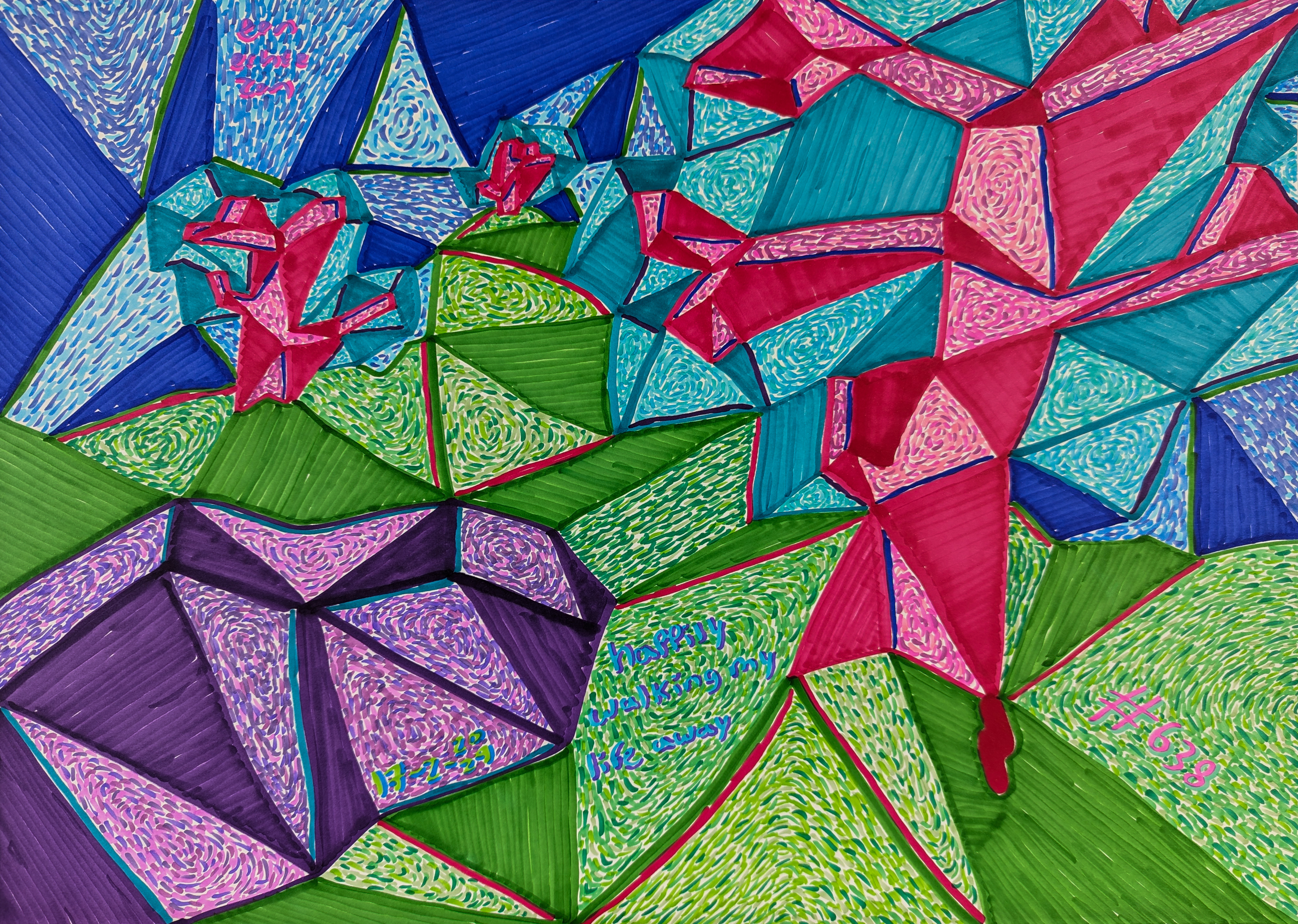 walking, city, travel, unique, contentment, ideas, art, geometric, abstract, blue, green, pink, purple, #638