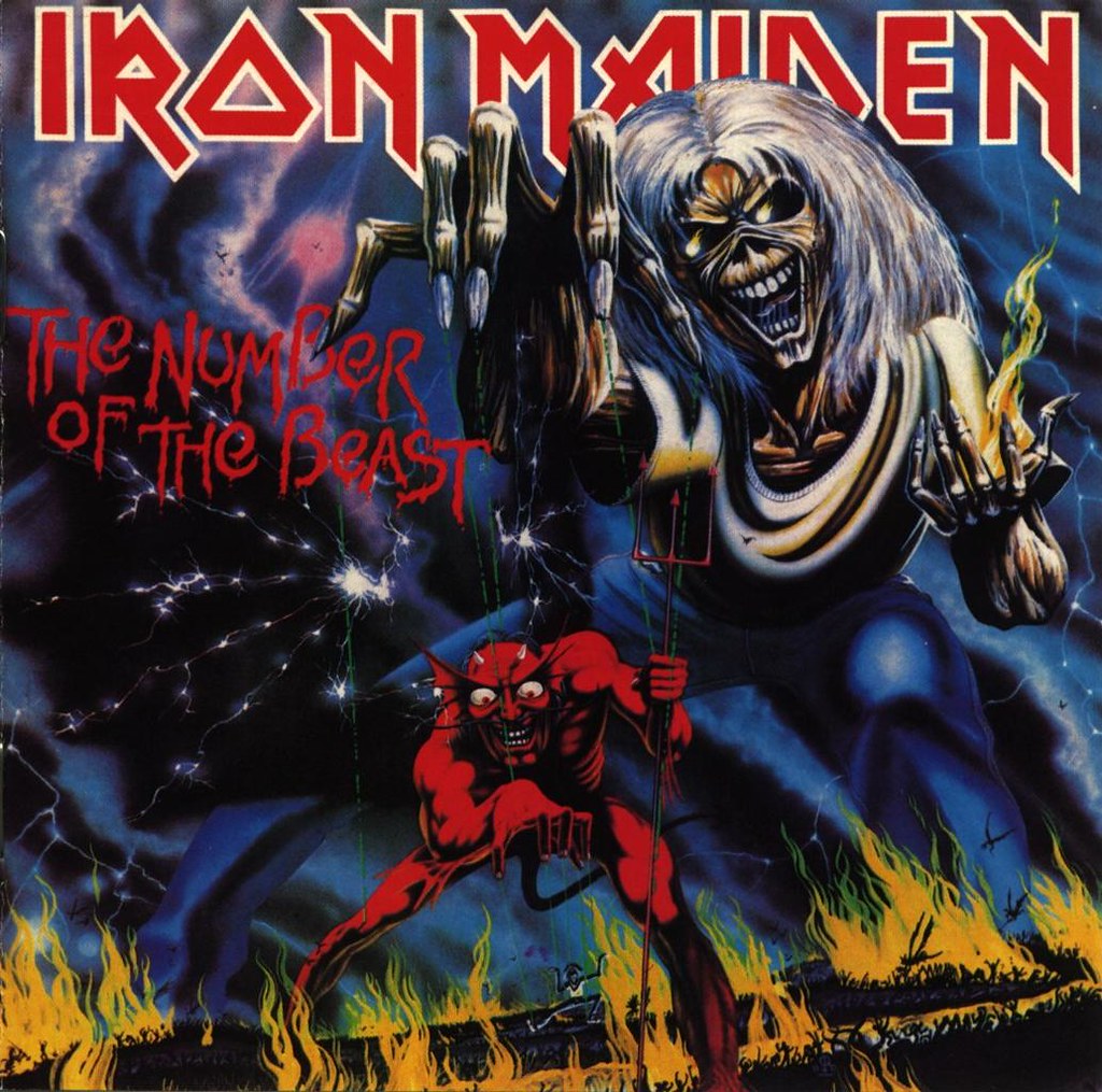 Iron Maiden The Number of the Beast 1982 Album Cover Artwork with Wizard and Devil Imagery