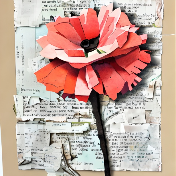 Mixed media paper flower collage art for beginners on newspaper background