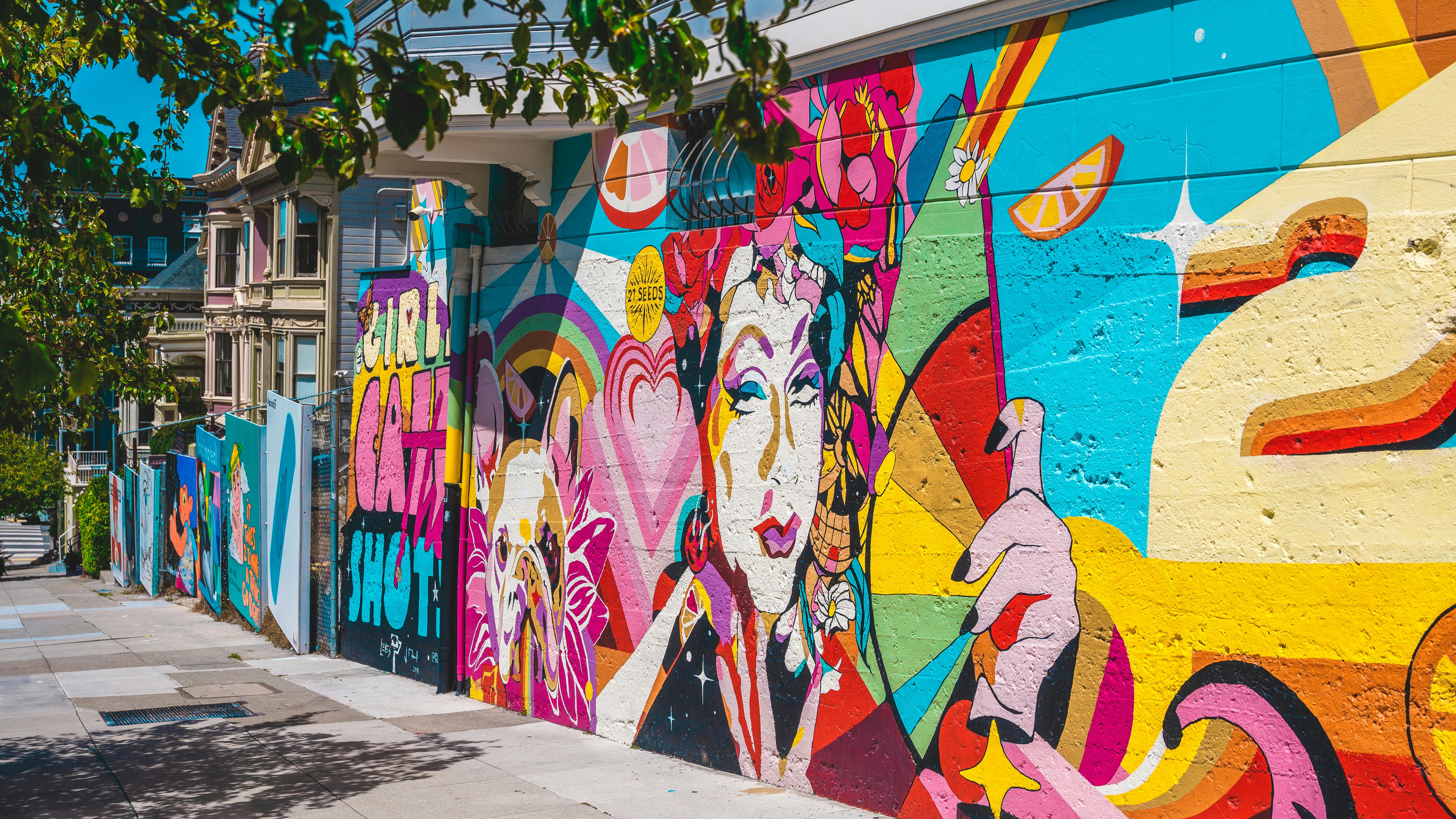 Colorful civic pride graffiti mural celebrating community spirit and diversity. High-quality stock photo of urban public art.