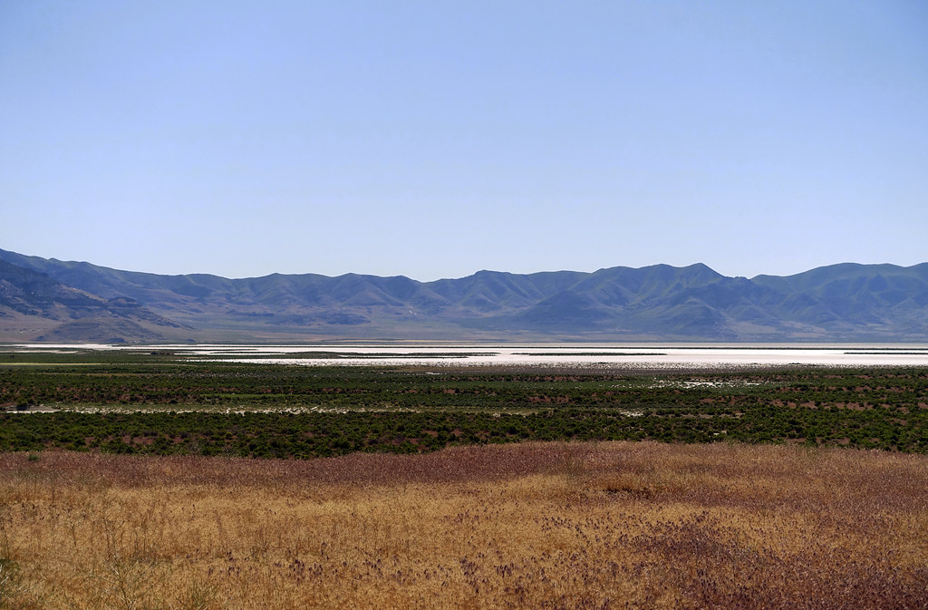 Rozel Point view of Spiral Jetty by Robert Smithson, 1970, Utah