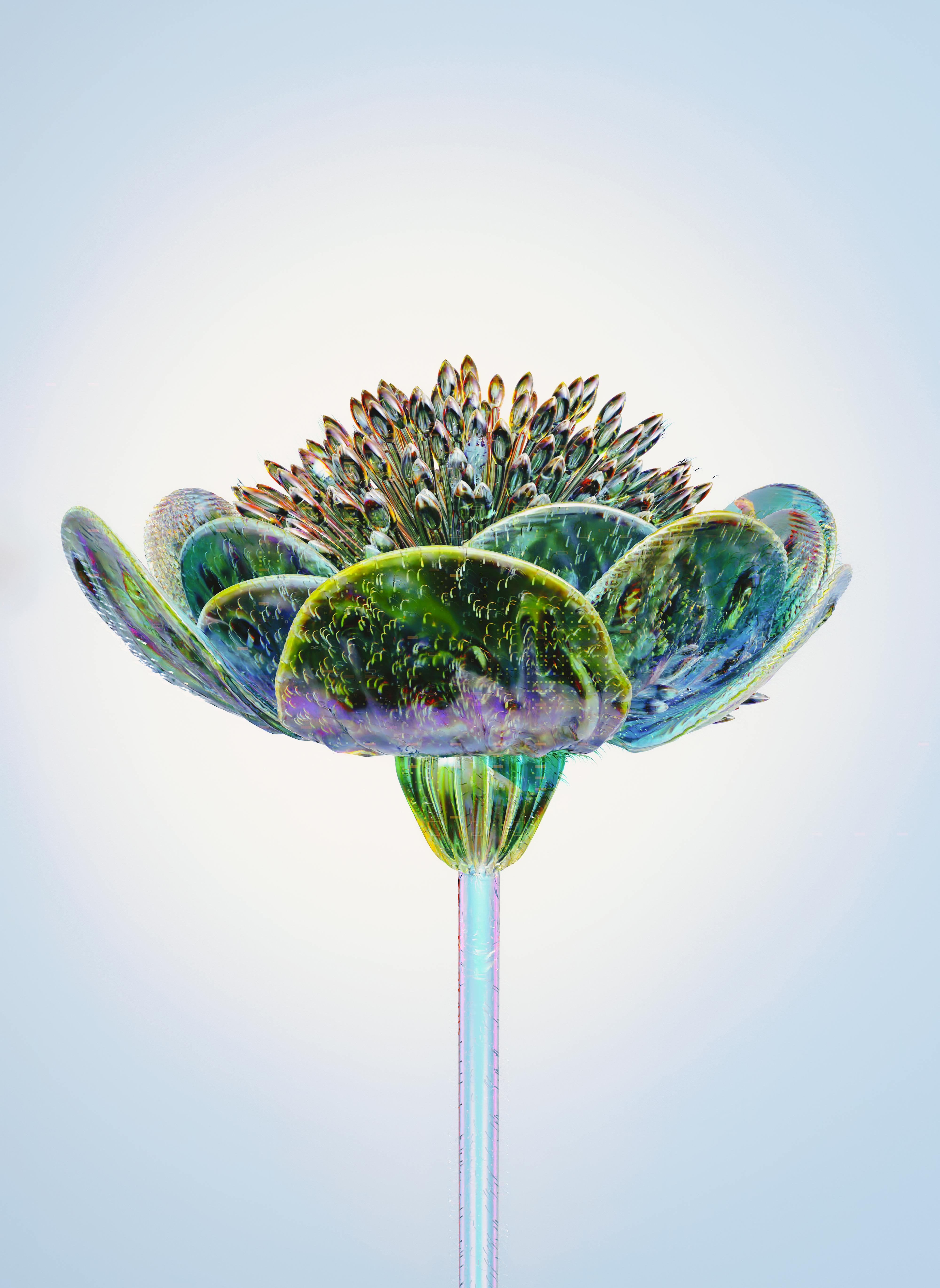 An artist's illustration of a futuristic flower, symbolizing artificial intelligence and technology.