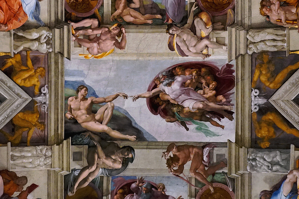 Creation of Man Michelangelo hand gesture biblical scene art movement Renaissance painting divine human connection