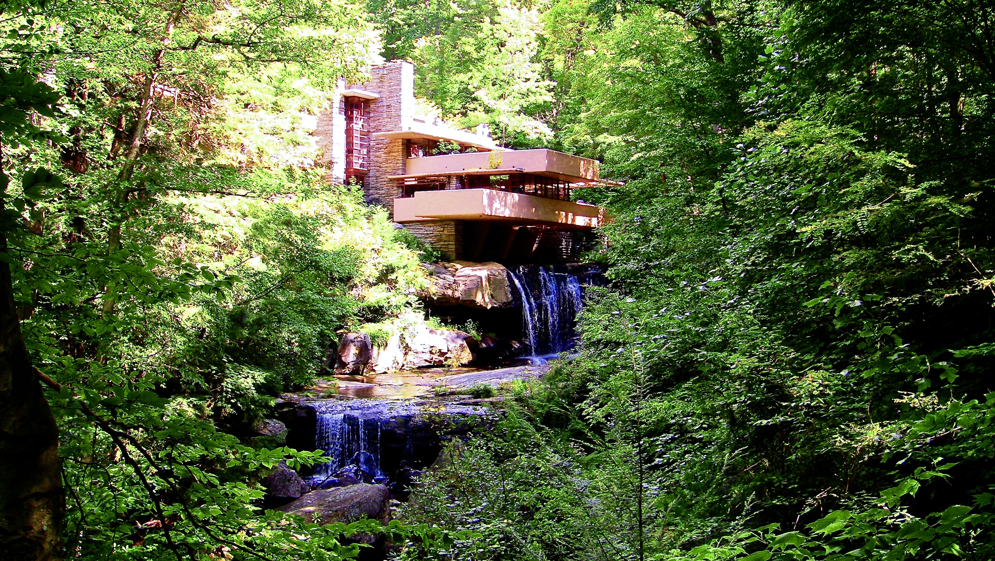Frank Lloyd Wright's Fallingwater house built over a waterfall in Pennsylvania