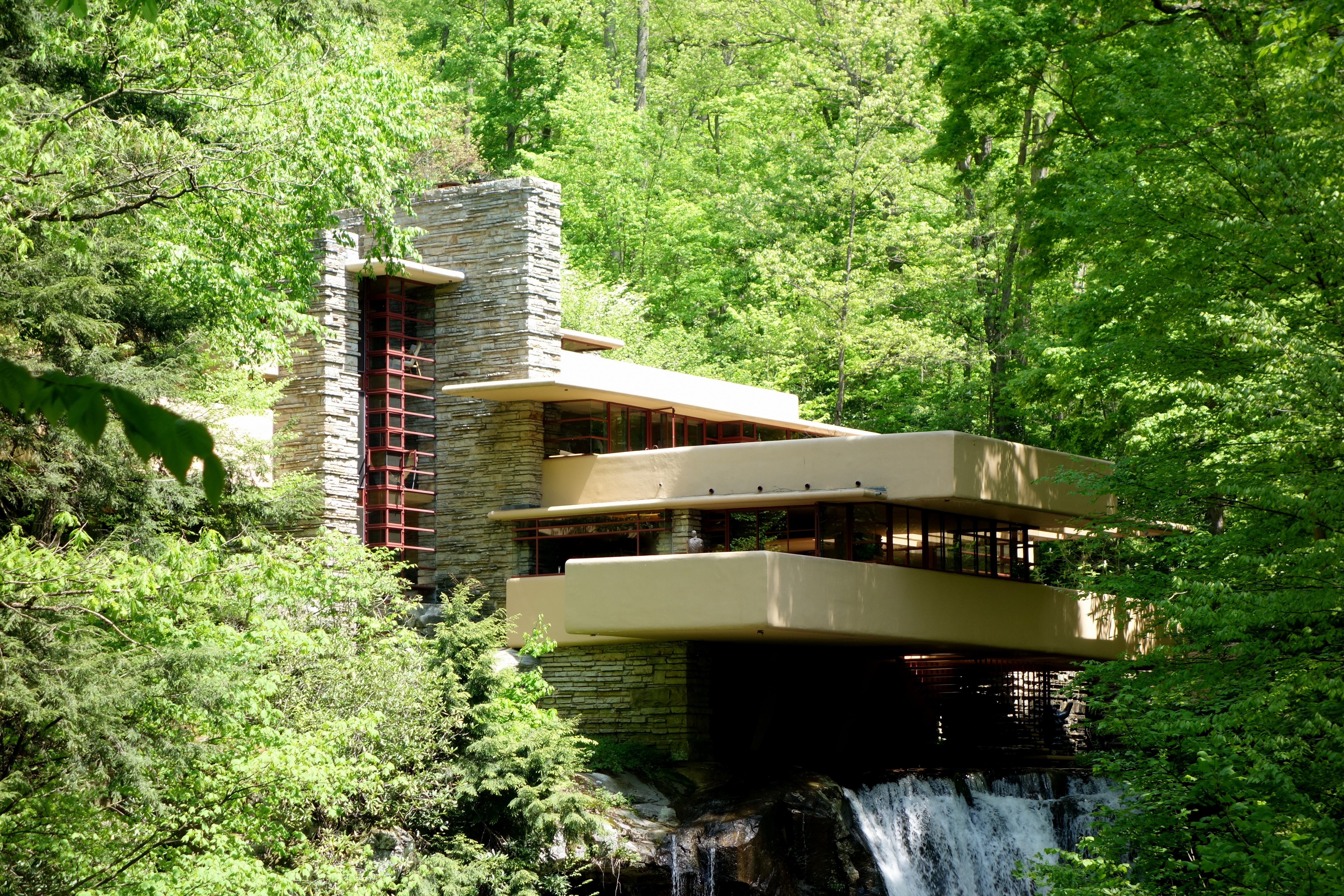 Fallingwater, the iconic house designed by Frank Lloyd Wright, built over a waterfall in rural Pennsylvania.