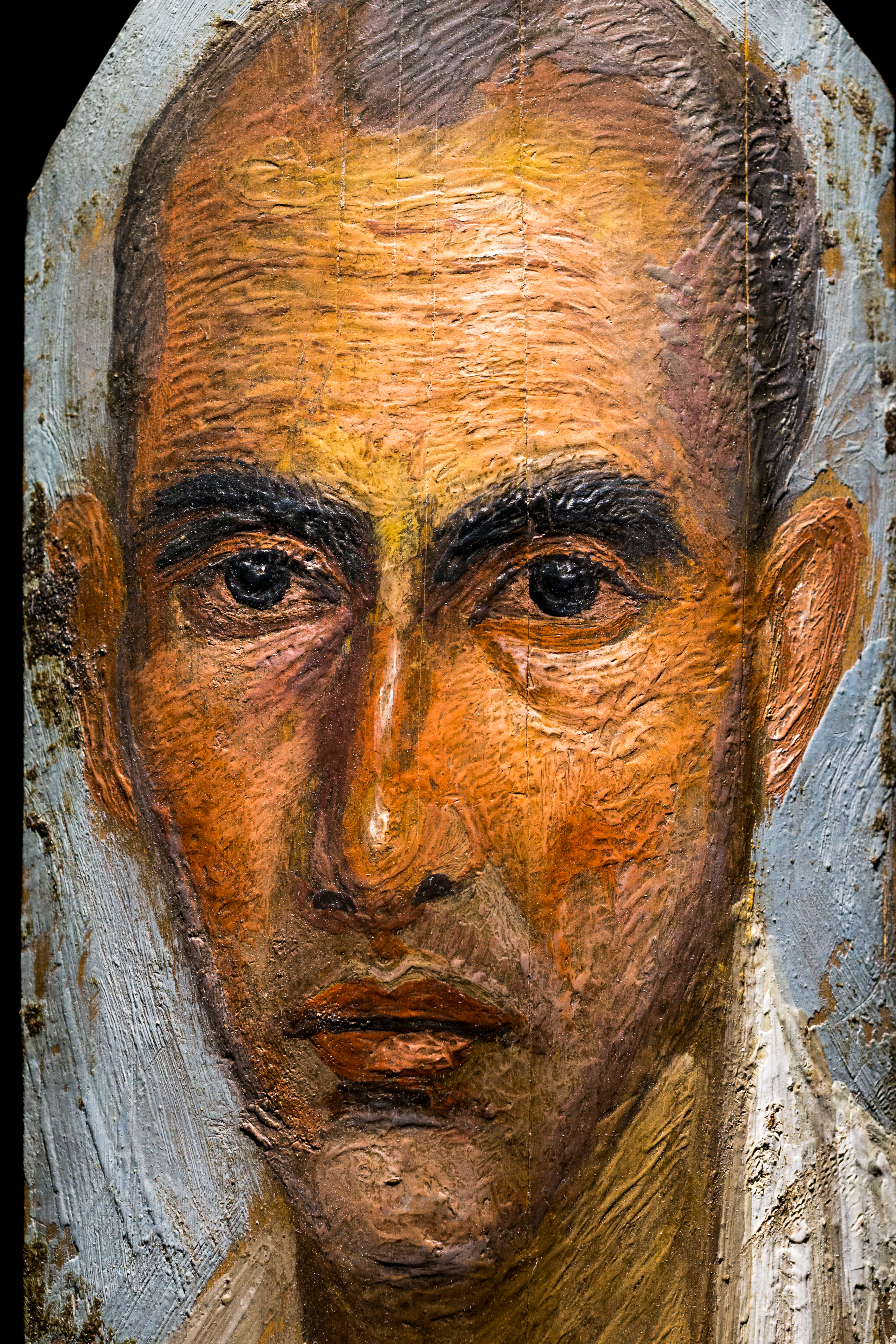 Encaustic painting of an elderly man's mummy portrait from Egypt